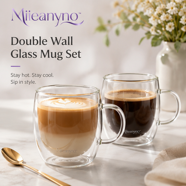 Miieanyno™ Double Wall Glass Coffee Mug Set