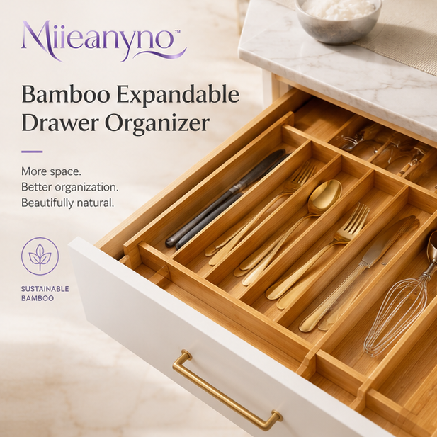 Miieanyno™ Bamboo Expandable Drawer Organizer